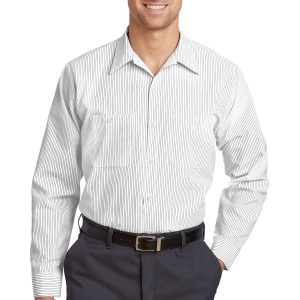 Red Kap Long Sleeve Striped Industrial Work Shirt.  CS10