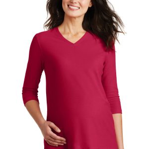 DISCONTINUED Port Authority Ladies Silk Touch Maternity 3/4-Sleeve V-Neck Shirt. L561M